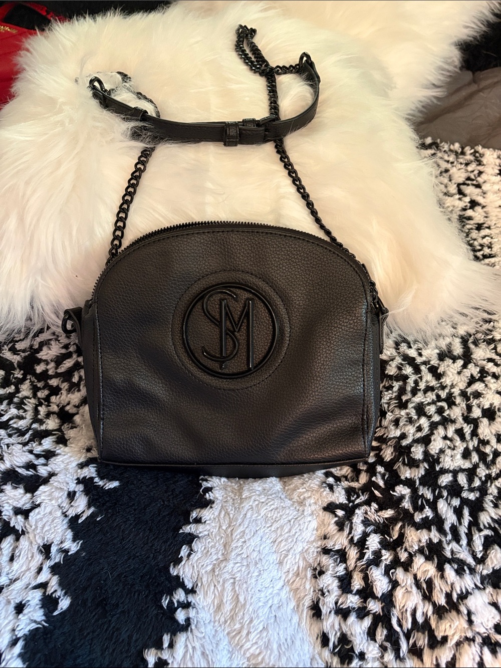 Black Leather Crossbody Bag with Embossed Logo